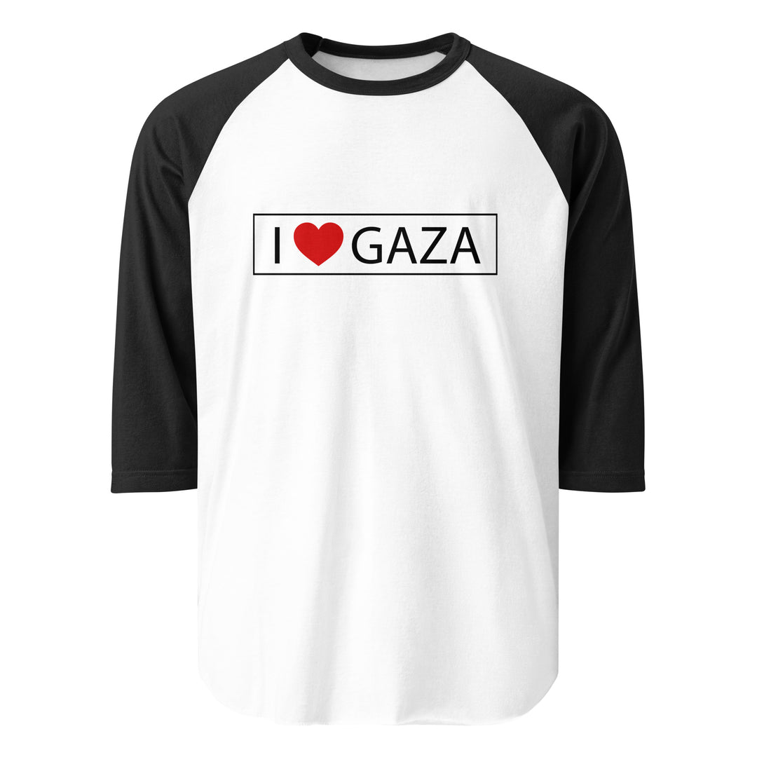 Men 3/4 sleeve raglan shirt - I Love Gaza, 34 Sleeve Raglan Shirt White Black