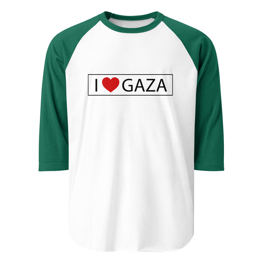 Men 3/4 sleeve raglan shirt - I Love Gaza, 34 Sleeve Raglan Shirt White Kelly