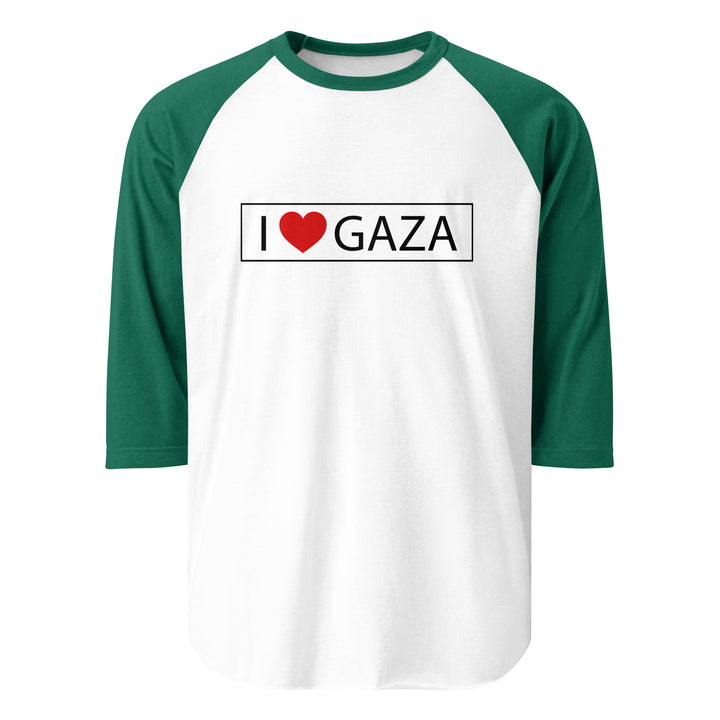 Men 3/4 sleeve raglan shirt - I Love Gaza, 34 Sleeve Raglan Shirt White Kelly