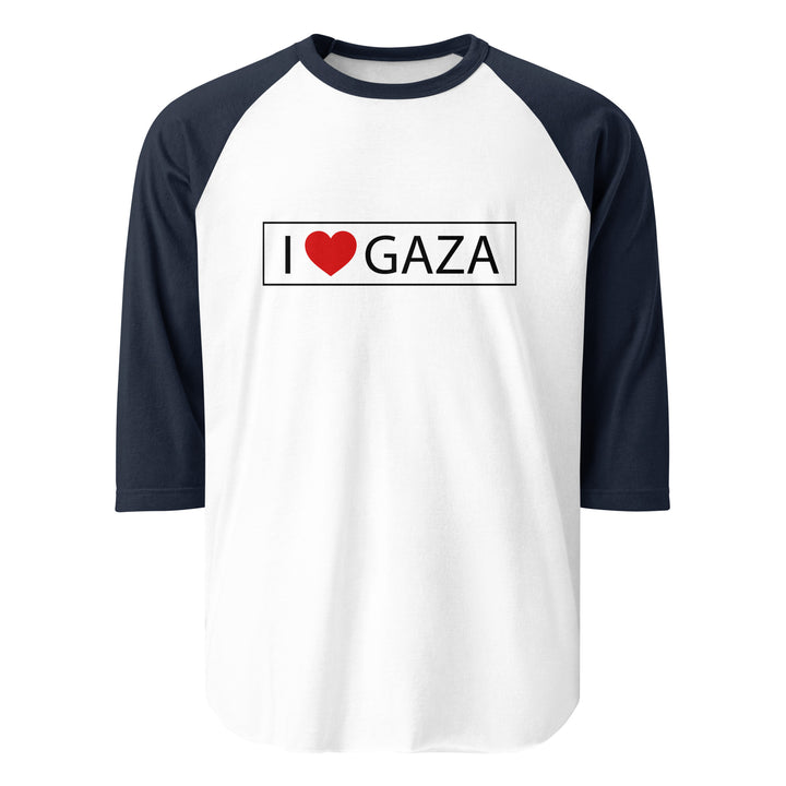 Men 3/4 sleeve raglan shirt - I Love Gaza, 34 Sleeve Raglan Shirt White Navy