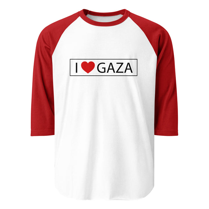 Men 3/4 sleeve raglan shirt - I Love Gaza, 34 Sleeve Raglan Shirt White Red