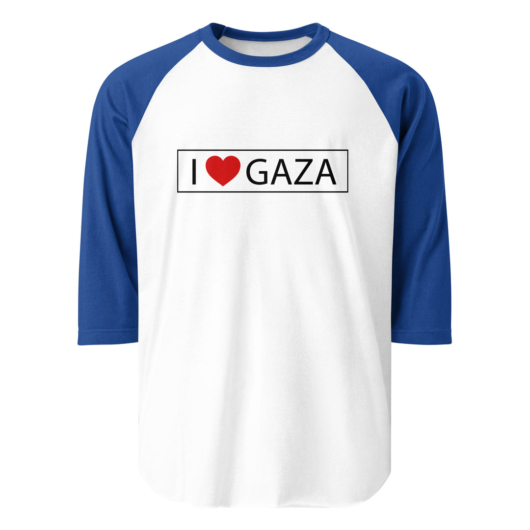 Men 3/4 sleeve raglan shirt - I Love Gaza, 34 Sleeve Raglan Shirt White Royal