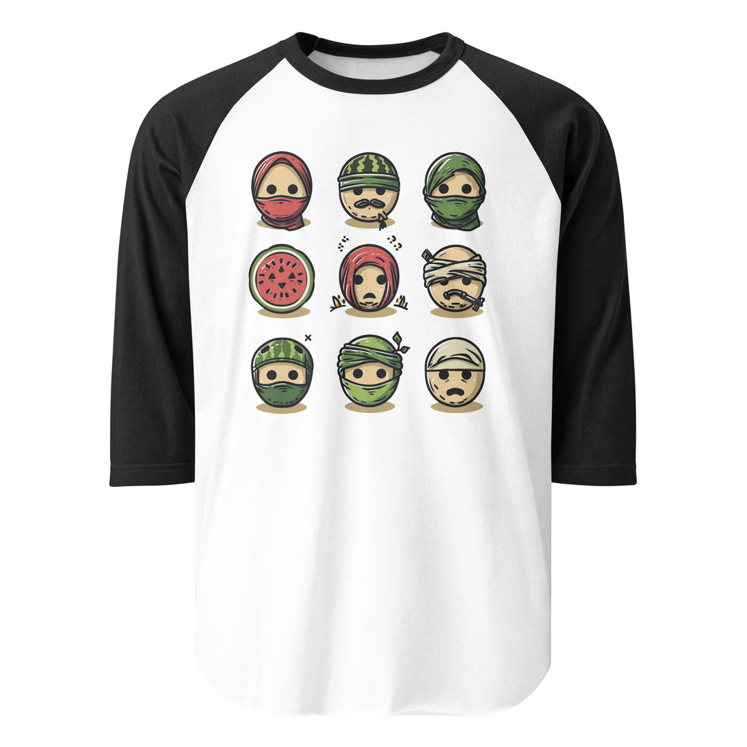 Men 3/4 sleeve raglan shirt - Palestine Emoji, 34 Sleeve Raglan Shirt White Black