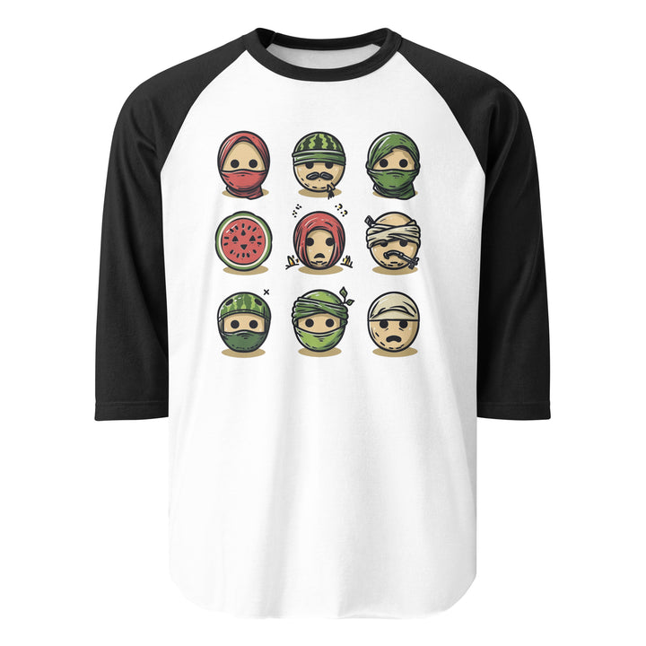 Men 3/4 sleeve raglan shirt - Palestine Emoji, 34 Sleeve Raglan Shirt White Black