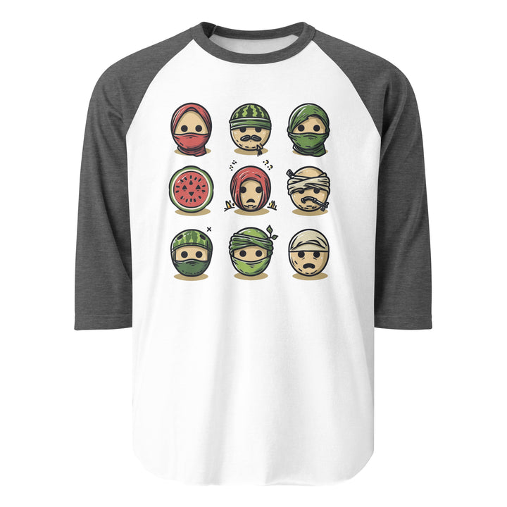 Men 3/4 sleeve raglan shirt - Palestine Emoji, 34 Sleeve Raglan Shirt White Heather Charcoal