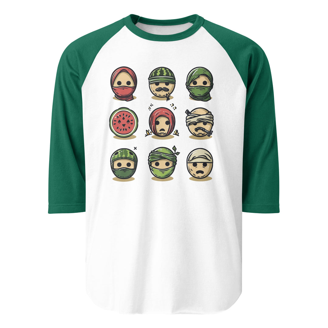 Men 3/4 sleeve raglan shirt - Palestine Emoji, 34 Sleeve Raglan Shirt White Kelly