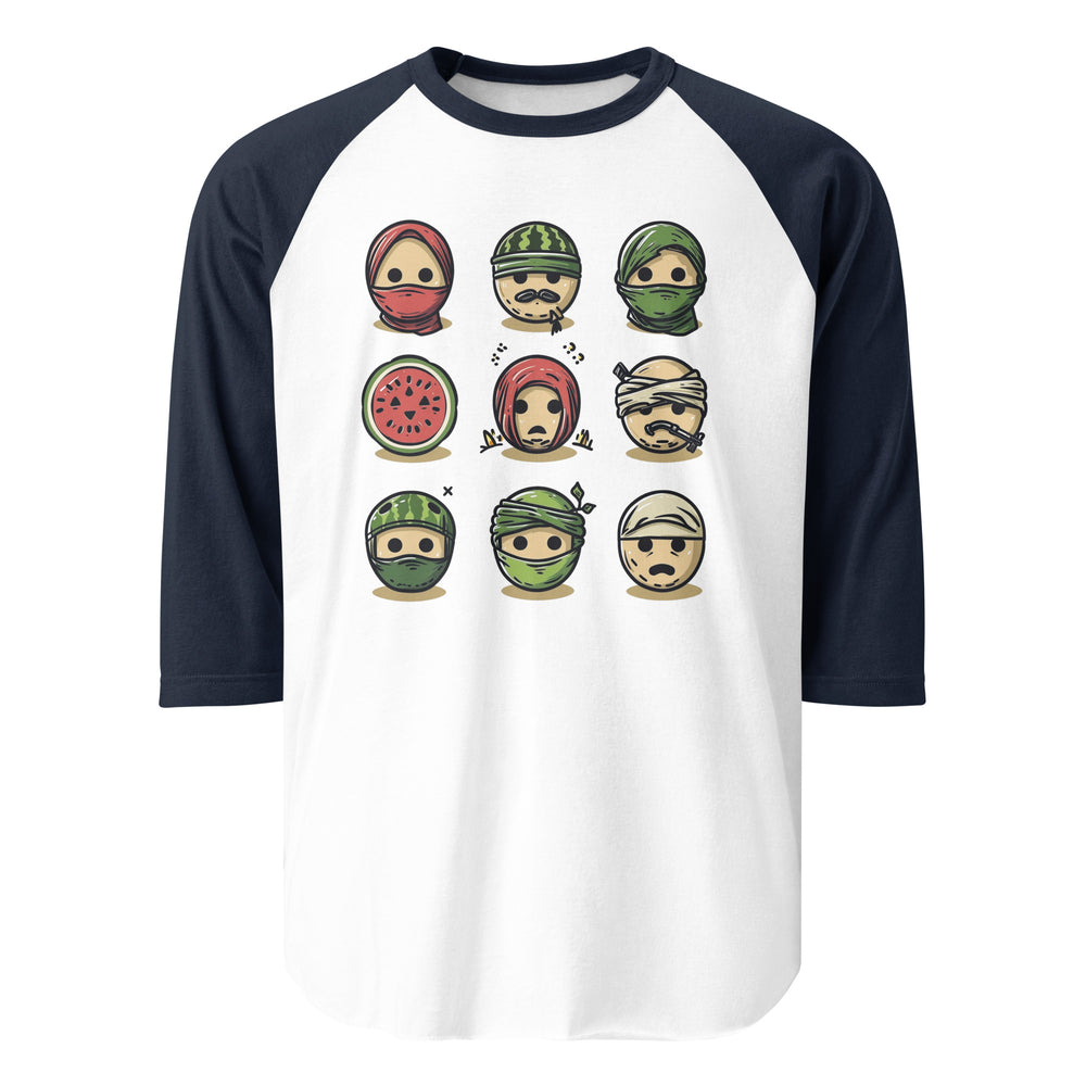 Men 3/4 sleeve raglan shirt - Palestine Emoji, 34 Sleeve Raglan Shirt White Navy