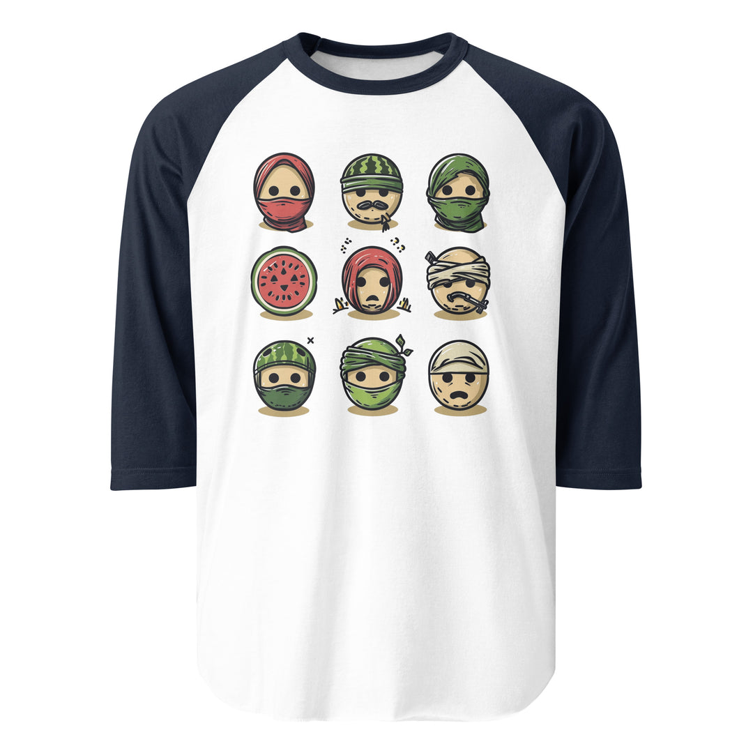 Men 3/4 sleeve raglan shirt - Palestine Emoji, 34 Sleeve Raglan Shirt White Navy
