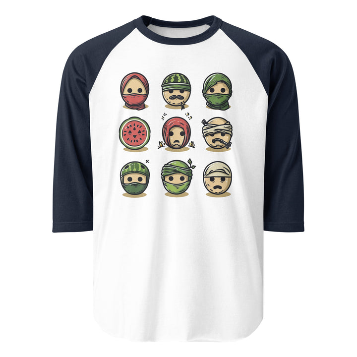 Men 3/4 sleeve raglan shirt - Palestine Emoji, 34 Sleeve Raglan Shirt White Navy