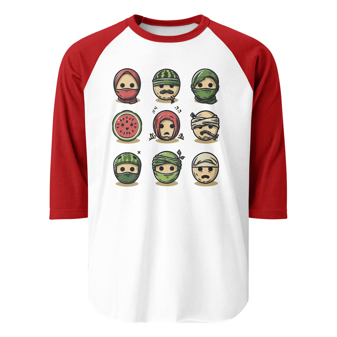 Men 3/4 sleeve raglan shirt - Palestine Emoji, 34 Sleeve Raglan Shirt White Red