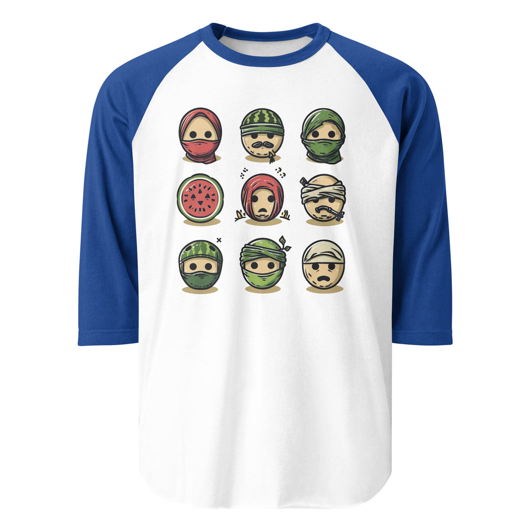 Men 3/4 sleeve raglan shirt - Palestine Emoji, 34 Sleeve Raglan Shirt White Royal
