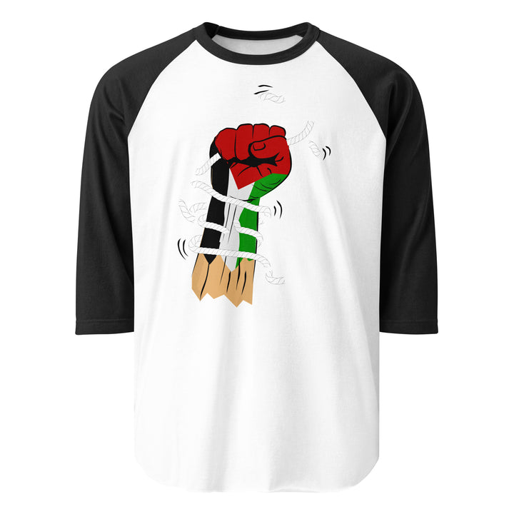 Men 3/4 sleeve raglan shirt - Palestine Hand, 34 Sleeve Raglan Shirt White Black