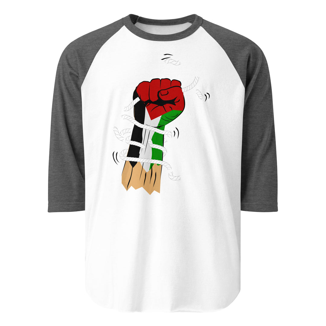 Men 3/4 sleeve raglan shirt - Palestine Hand, 34 Sleeve Raglan Shirt White Heather Charcoal