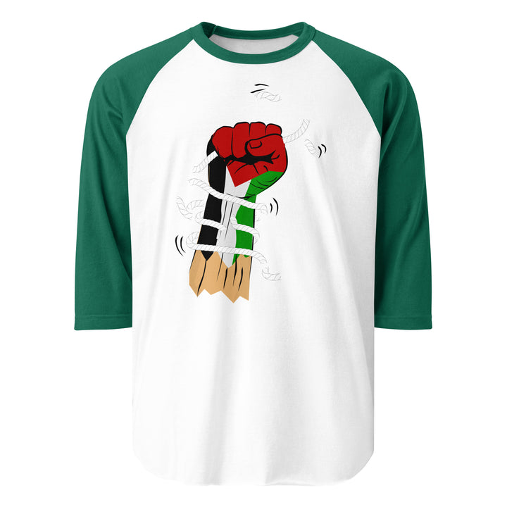 Men 3/4 sleeve raglan shirt - Palestine Hand, 34 Sleeve Raglan Shirt White Kelly