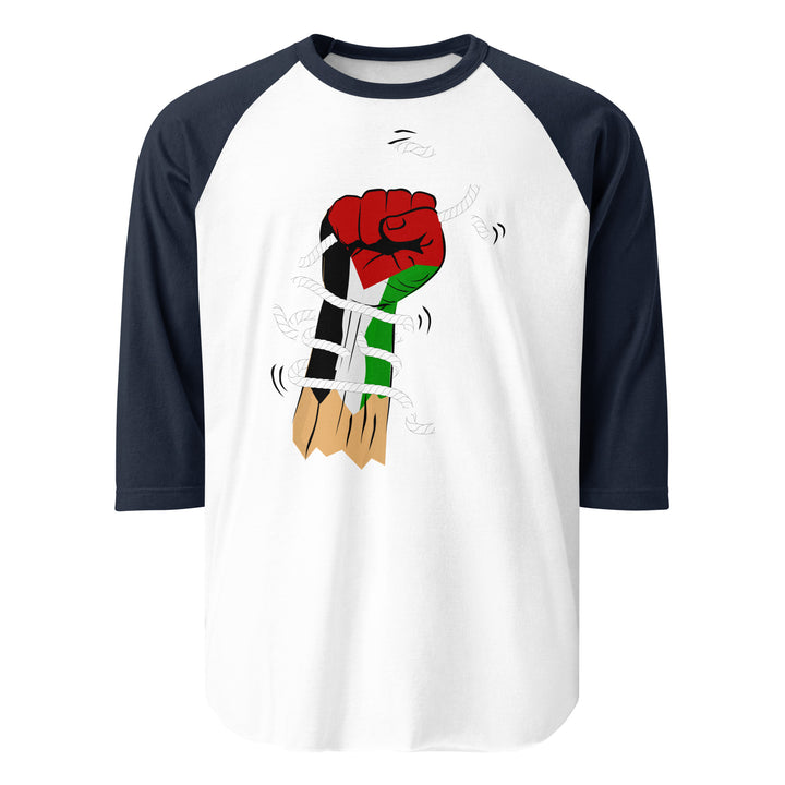 Men 3/4 sleeve raglan shirt - Palestine Hand, 34 Sleeve Raglan Shirt White Navy