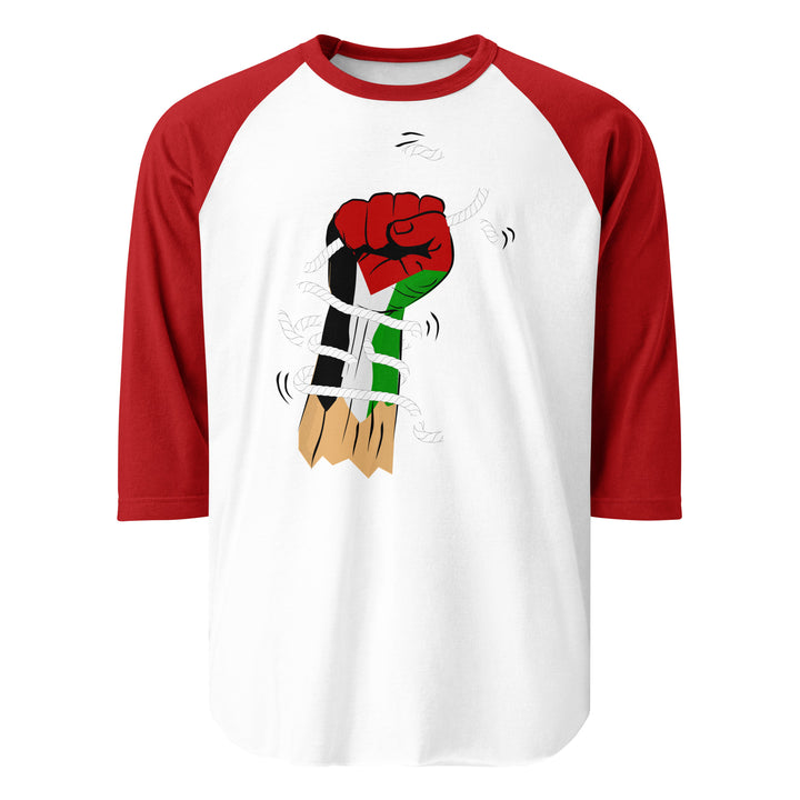 Men 3/4 sleeve raglan shirt - Palestine Hand, 34 Sleeve Raglan Shirt White Red
