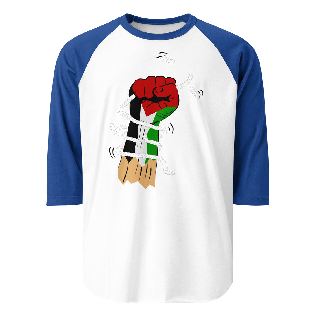 Men 3/4 sleeve raglan shirt - Palestine Hand, 34 Sleeve Raglan Shirt White Royal