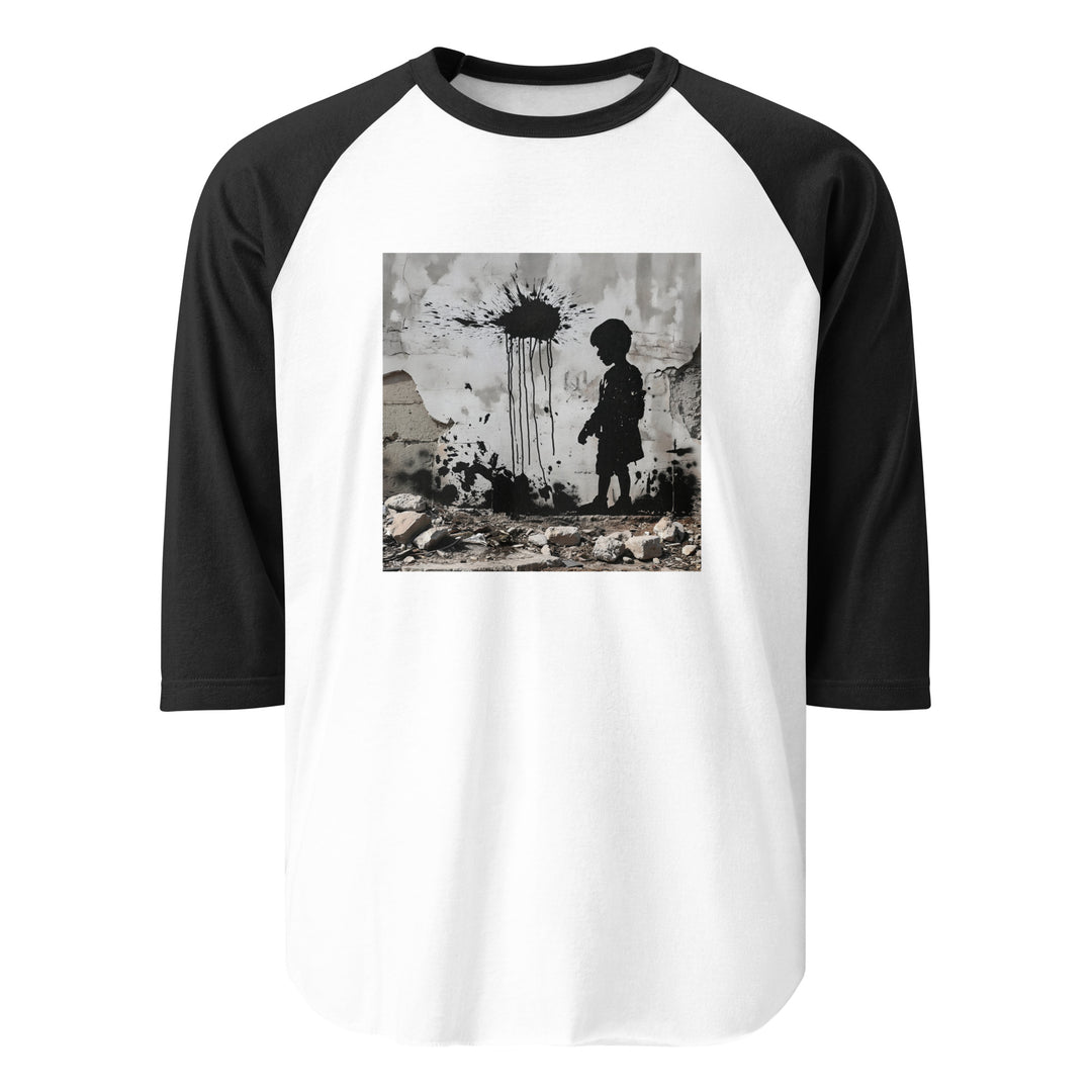Men 3/4 sleeve raglan shirt - Palestine Wall, 34 Sleeve Raglan Shirt White Black