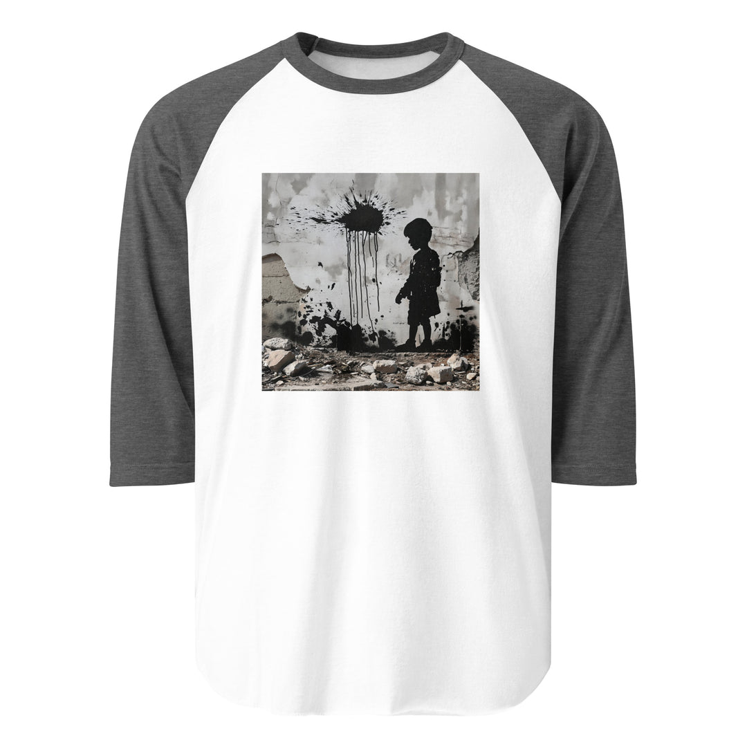 Men 3/4 sleeve raglan shirt - Palestine Wall, 34 Sleeve Raglan Shirt White Heather Charcoal