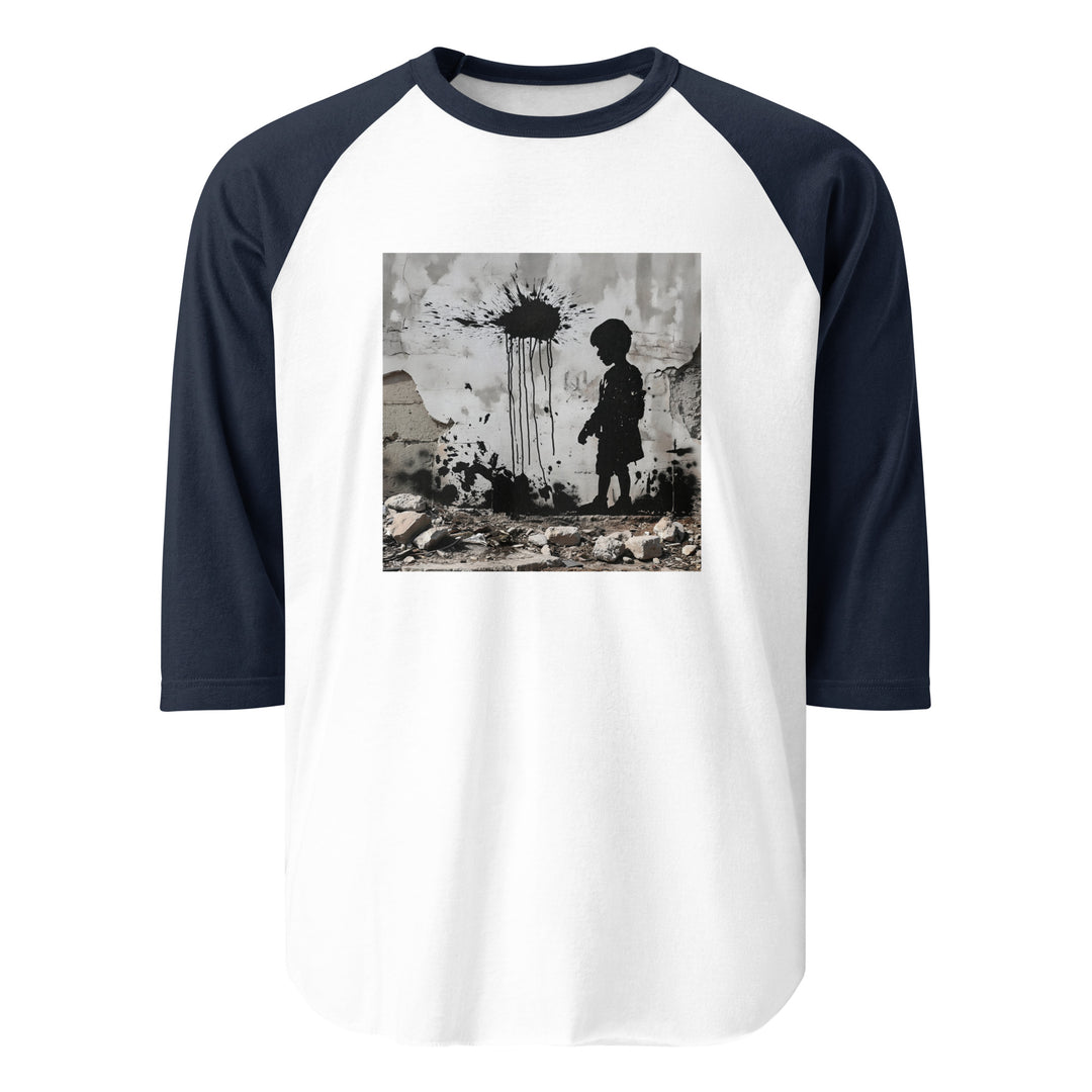 Men 3/4 sleeve raglan shirt - Palestine Wall, 34 Sleeve Raglan Shirt White Navy