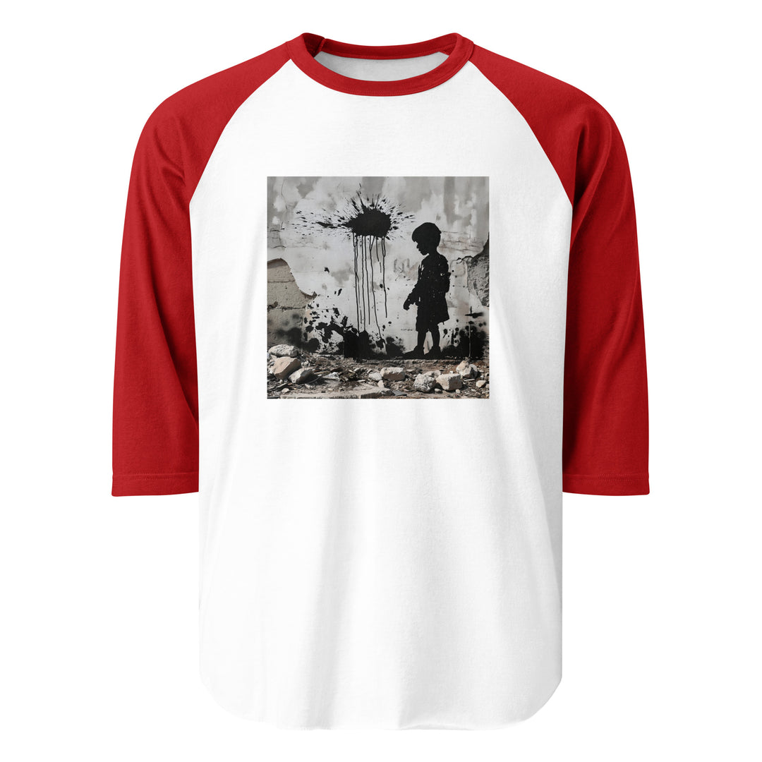 Men 3/4 sleeve raglan shirt - Palestine Wall, 34 Sleeve Raglan Shirt White Red