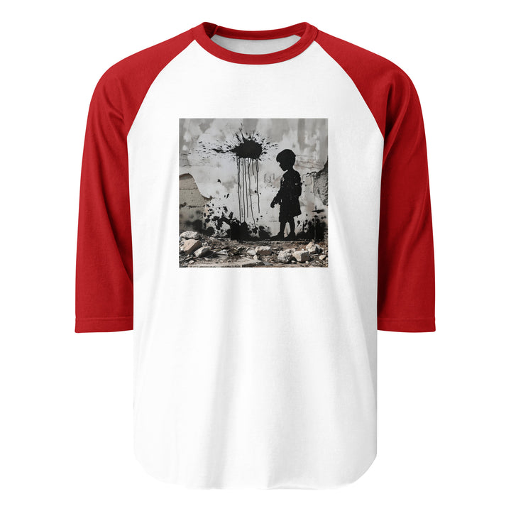 Men 3/4 sleeve raglan shirt - Palestine Wall, 34 Sleeve Raglan Shirt White Red