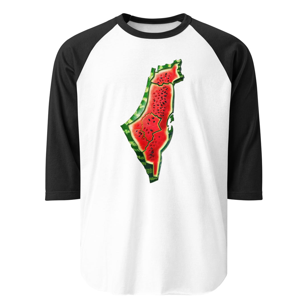 Men 3/4 sleeve raglan shirt - Palestine Watermelon, 34 Sleeve Raglan Shirt White Black