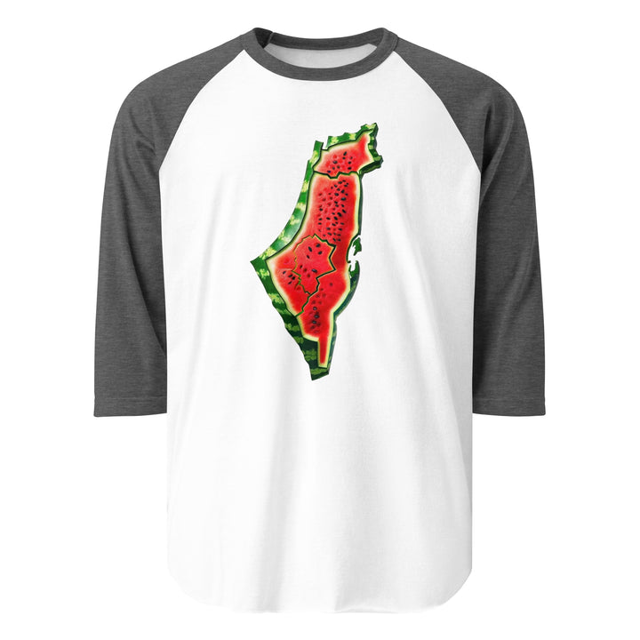 Men 3/4 sleeve raglan shirt - Palestine Watermelon, 34 Sleeve Raglan Shirt White Heather Charcoal