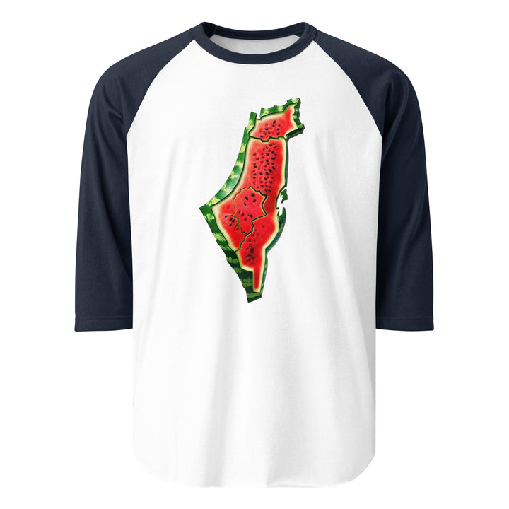 Men 3/4 sleeve raglan shirt - Palestine Watermelon, 34 Sleeve Raglan Shirt White Navy