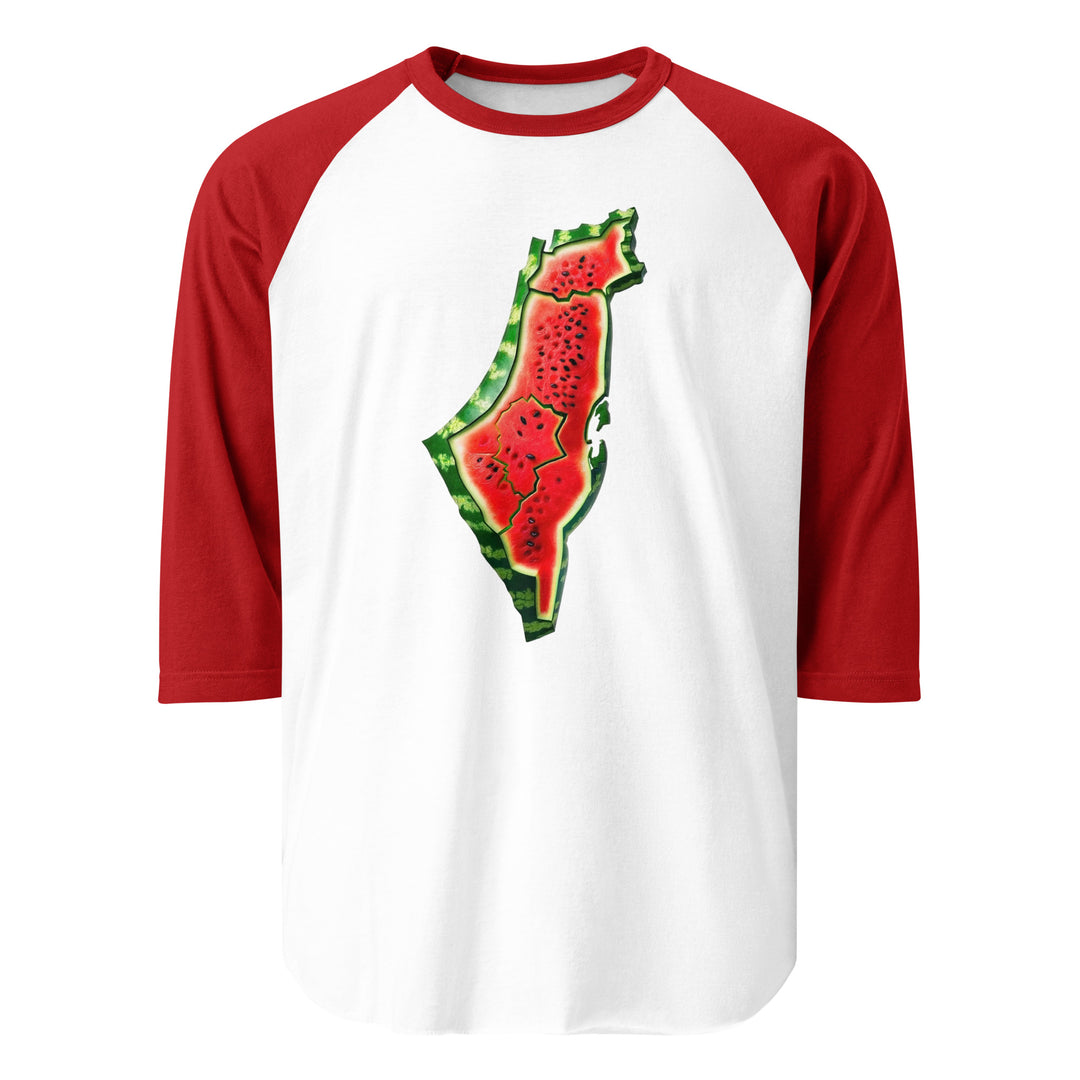 Men 3/4 sleeve raglan shirt - Palestine Watermelon, 34 Sleeve Raglan Shirt White Red