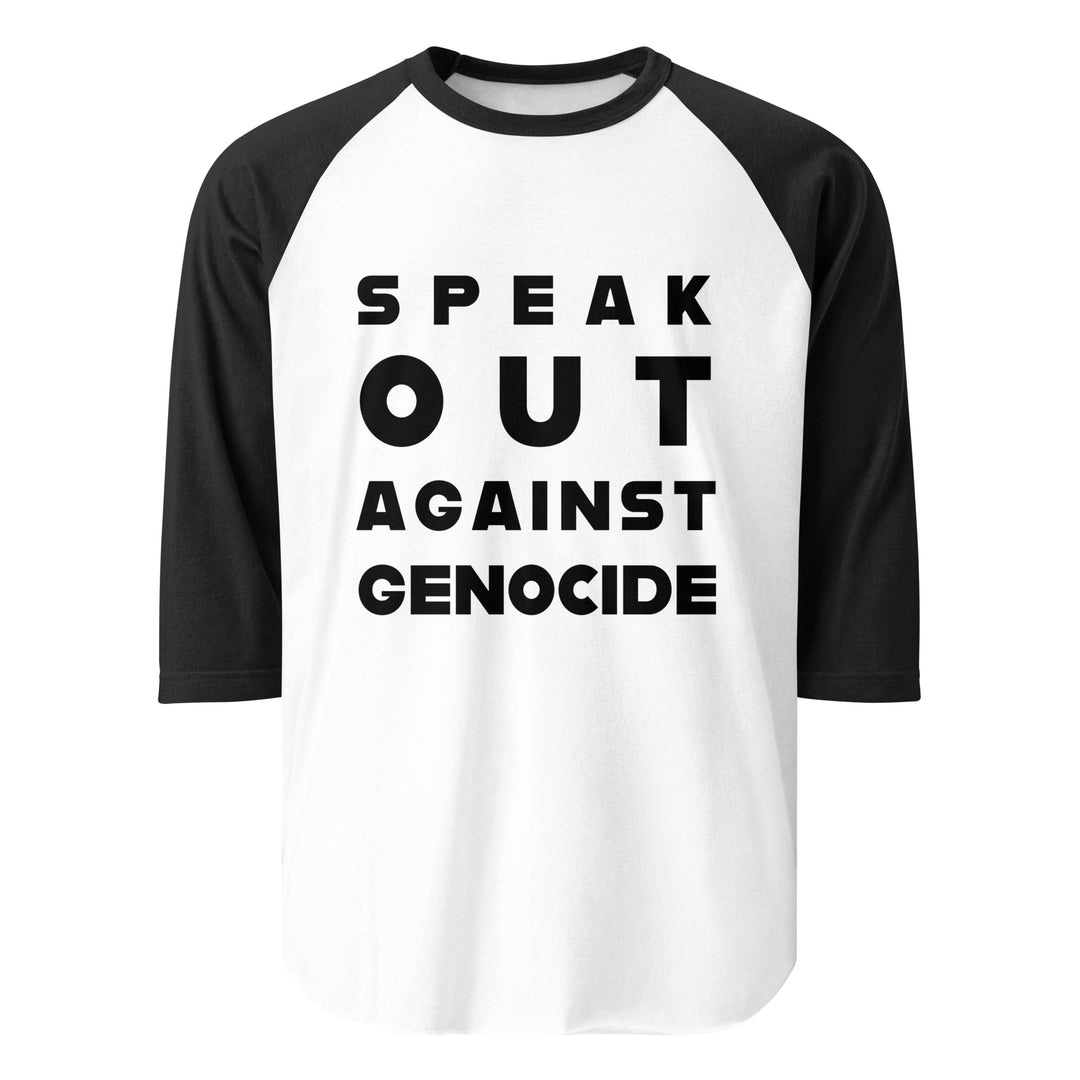 Men 3/4 sleeve raglan shirt - Speak out against genocide, 34 Sleeve Raglan Shirt White Black