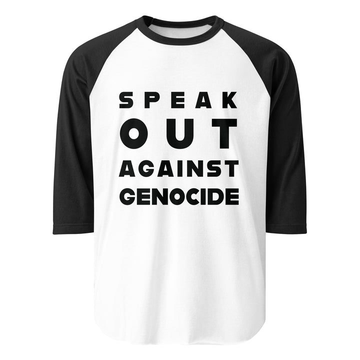 Men 3/4 sleeve raglan shirt - Speak out against genocide, 34 Sleeve Raglan Shirt White Black