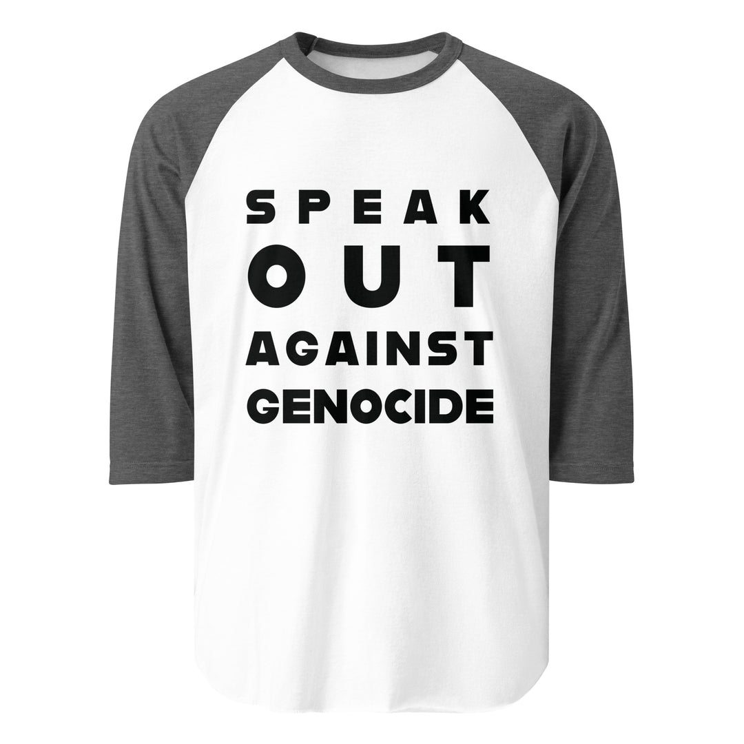 Men 3/4 sleeve raglan shirt - Speak out against genocide, 34 Sleeve Raglan Shirt White Heather Charcoal