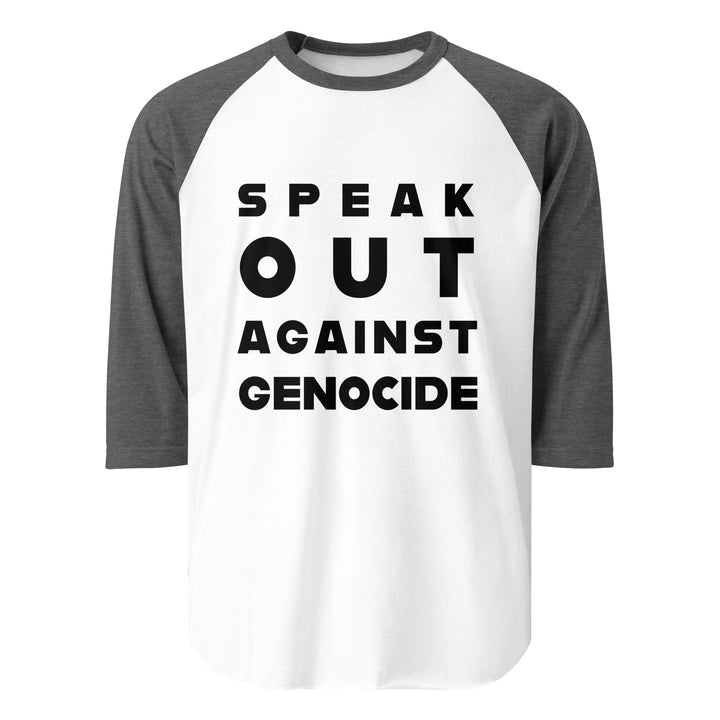 Men 3/4 sleeve raglan shirt - Speak out against genocide, 34 Sleeve Raglan Shirt White Heather Charcoal