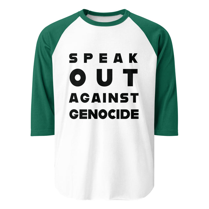 Men 3/4 sleeve raglan shirt - Speak out against genocide, 34 Sleeve Raglan Shirt White Kelly