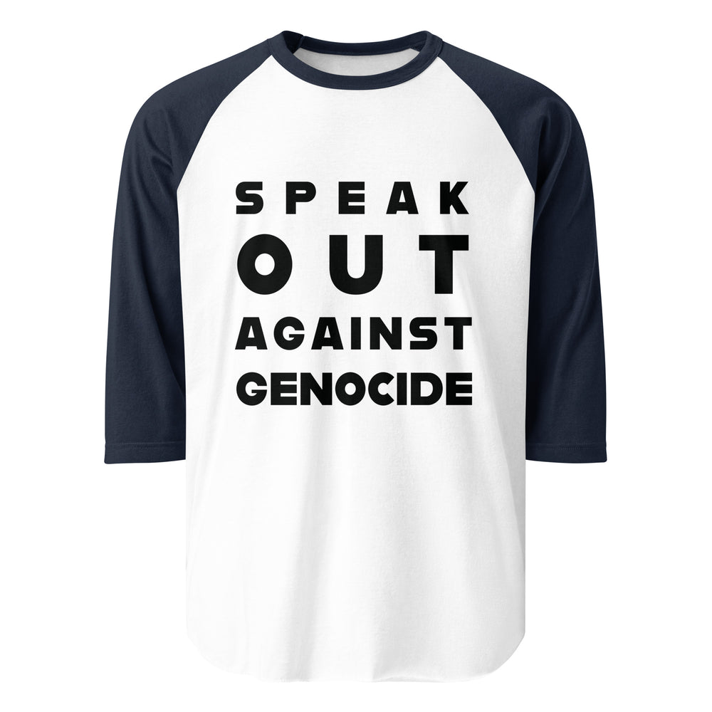 Men 3/4 sleeve raglan shirt - Speak out against genocide, 34 Sleeve Raglan Shirt White Navy