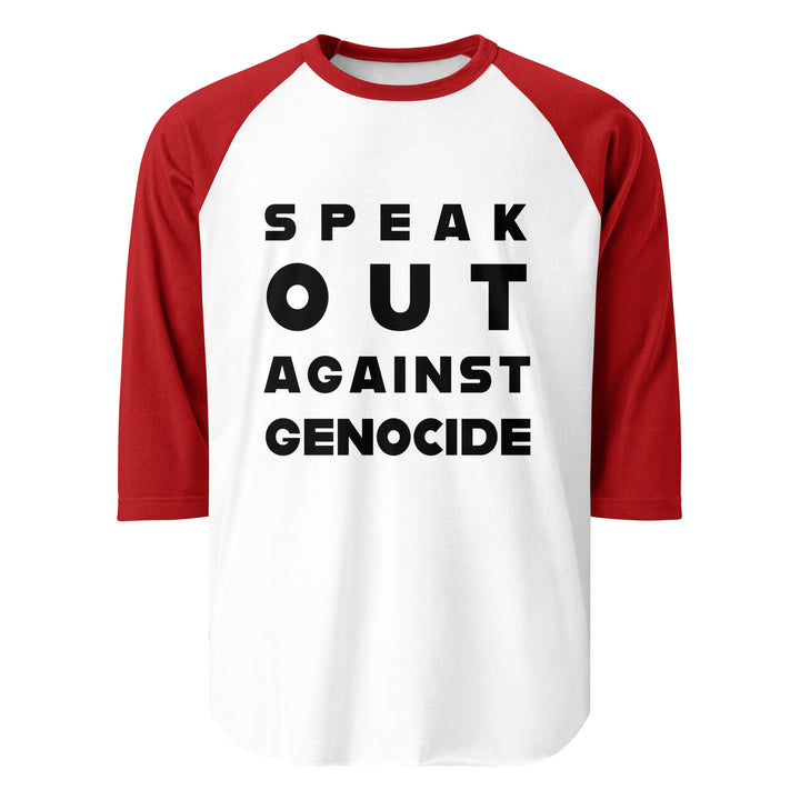 Men 3/4 sleeve raglan shirt - Speak out against genocide, 34 Sleeve Raglan Shirt White Red