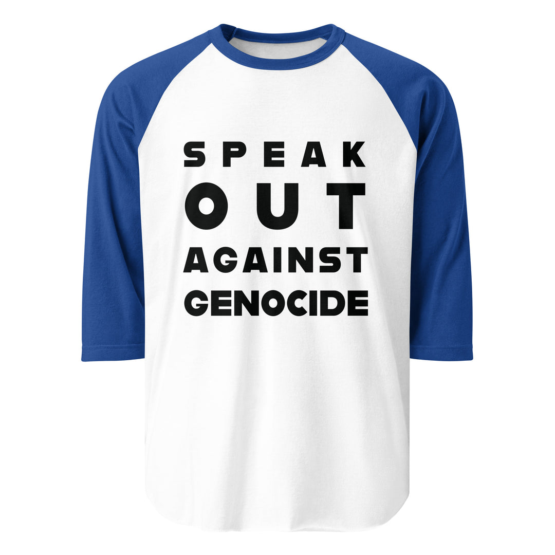 Men 3/4 sleeve raglan shirt - Speak out against genocide, 34 Sleeve Raglan Shirt White Royal