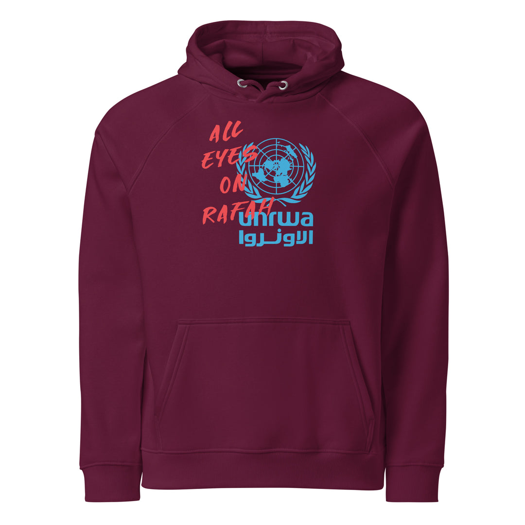 Men Eco Raglan Hoodie - All Eyes on Rafah, Eco Raglan Hoodie Burgundy