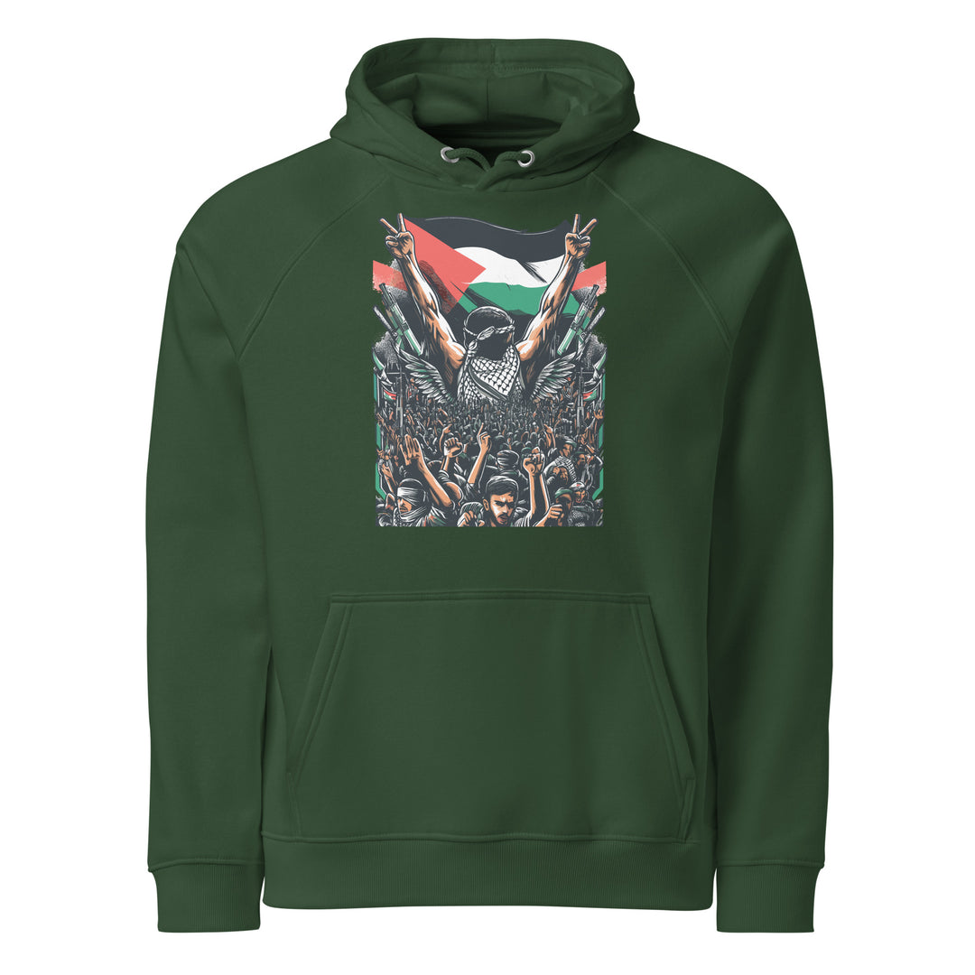 Men eco raglan hoodie - Free Palestine, Eco Raglan Hoodie Bottle Green