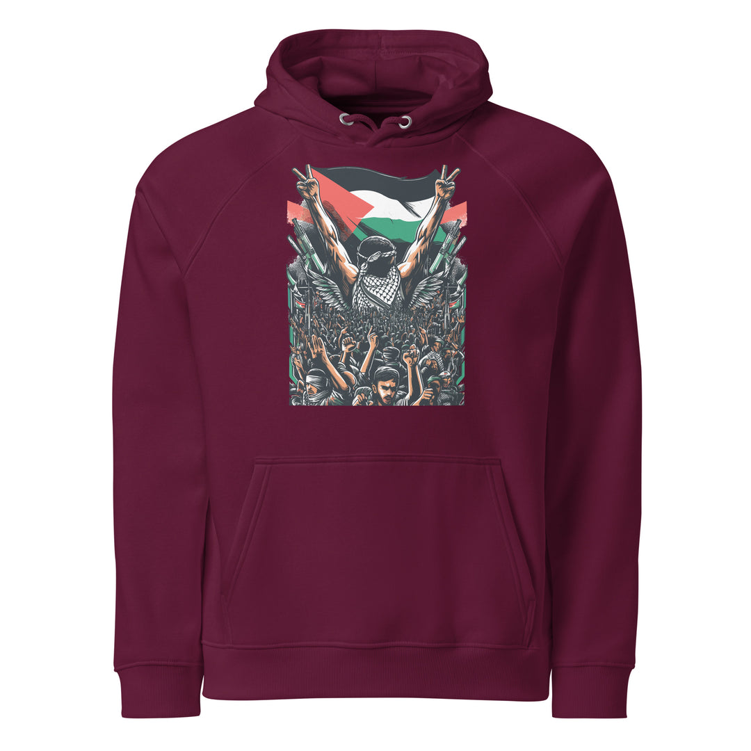 Men eco raglan hoodie - Free Palestine, Eco Raglan Hoodie Burgundy