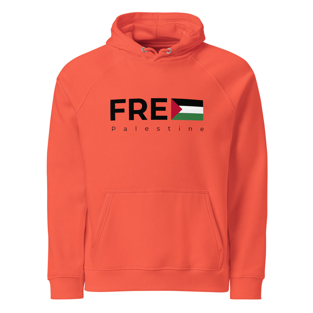 Men Eco Raglan Hoodie - Free Palestine, Eco Raglan Hoodie Burnt Orange