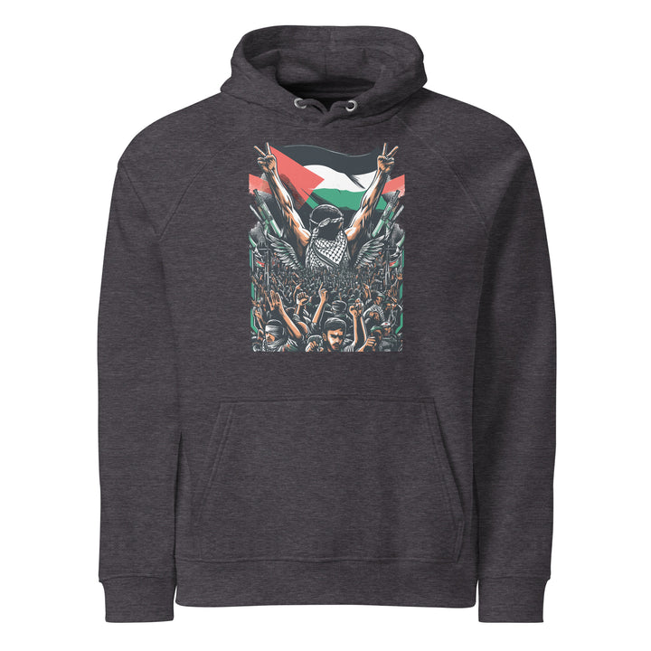 Men eco raglan hoodie - Free Palestine, Eco Raglan Hoodie Charcoal Melange