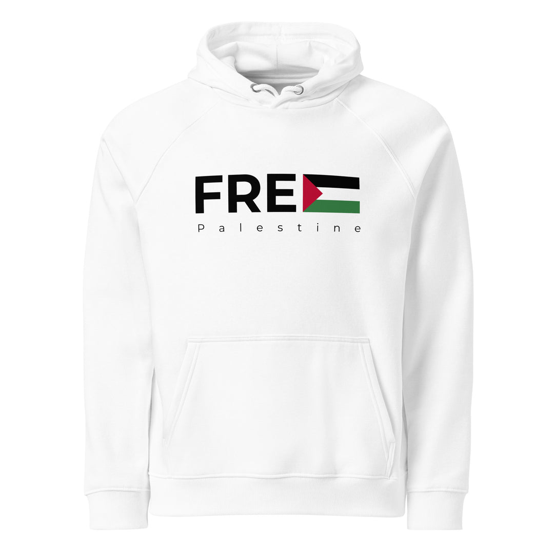 Men Eco Raglan Hoodie - Free Palestine, Eco Raglan Hoodie White