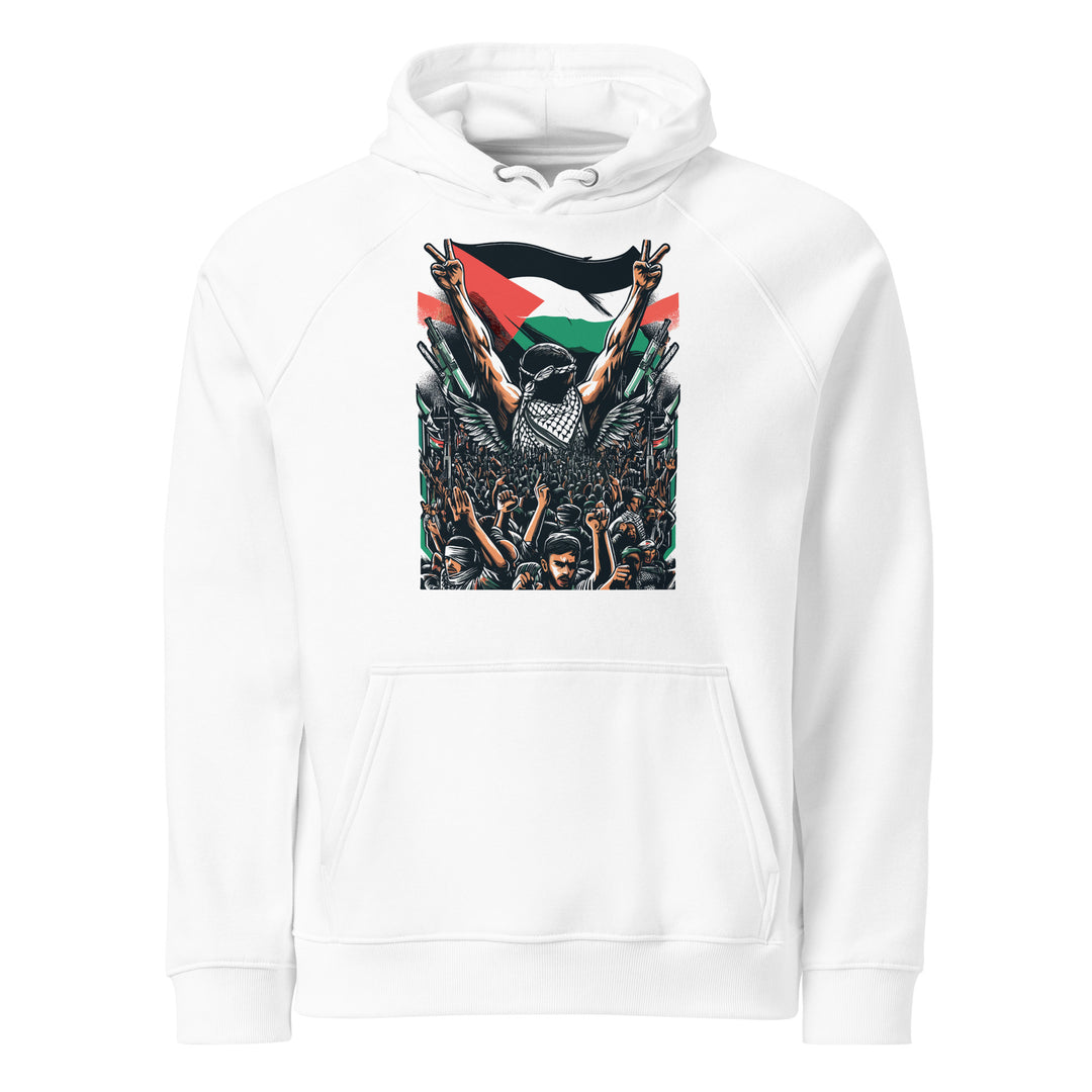 Men eco raglan hoodie - Free Palestine, Eco Raglan Hoodie White