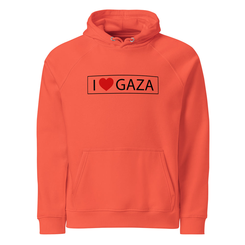 Men Eco Raglan Hoodie - I Love Gaza, Eco Raglan Hoodie Burnt Orange