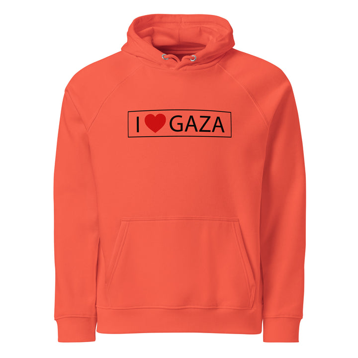 Men Eco Raglan Hoodie - I Love Gaza, Eco Raglan Hoodie Burnt Orange