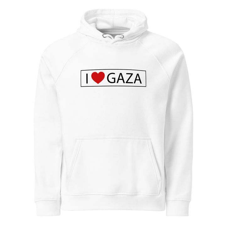 Men Eco Raglan Hoodie - I Love Gaza, Eco Raglan Hoodie White