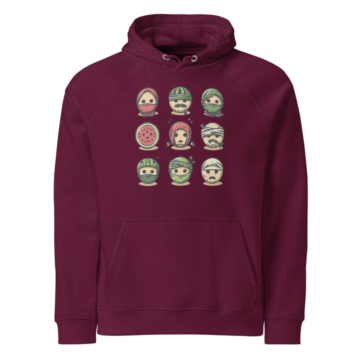 Men Eco Raglan Hoodie - Palestine Emoji, Eco Raglan Hoodie Burgundy