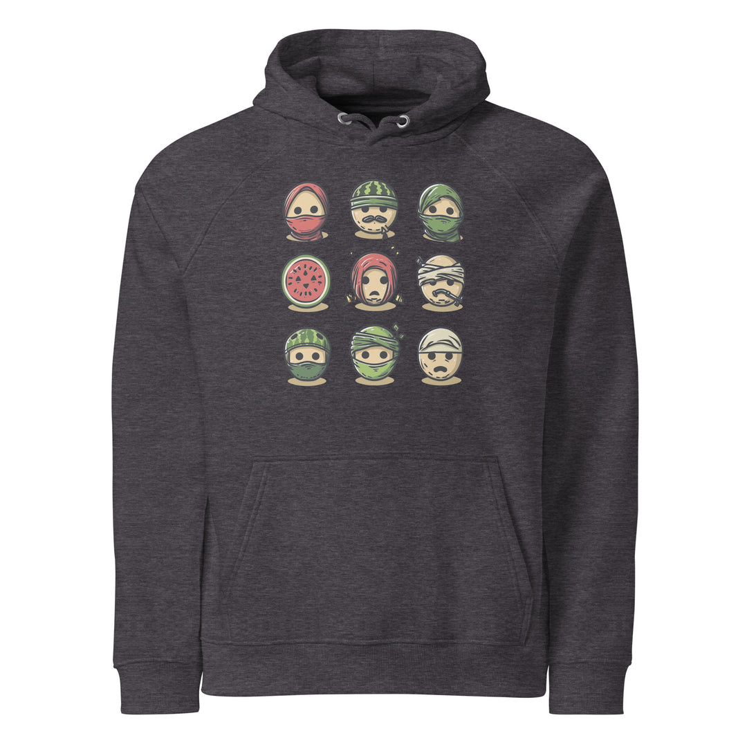 Men Eco Raglan Hoodie - Palestine Emoji, Eco Raglan Hoodie Charcoal Melange